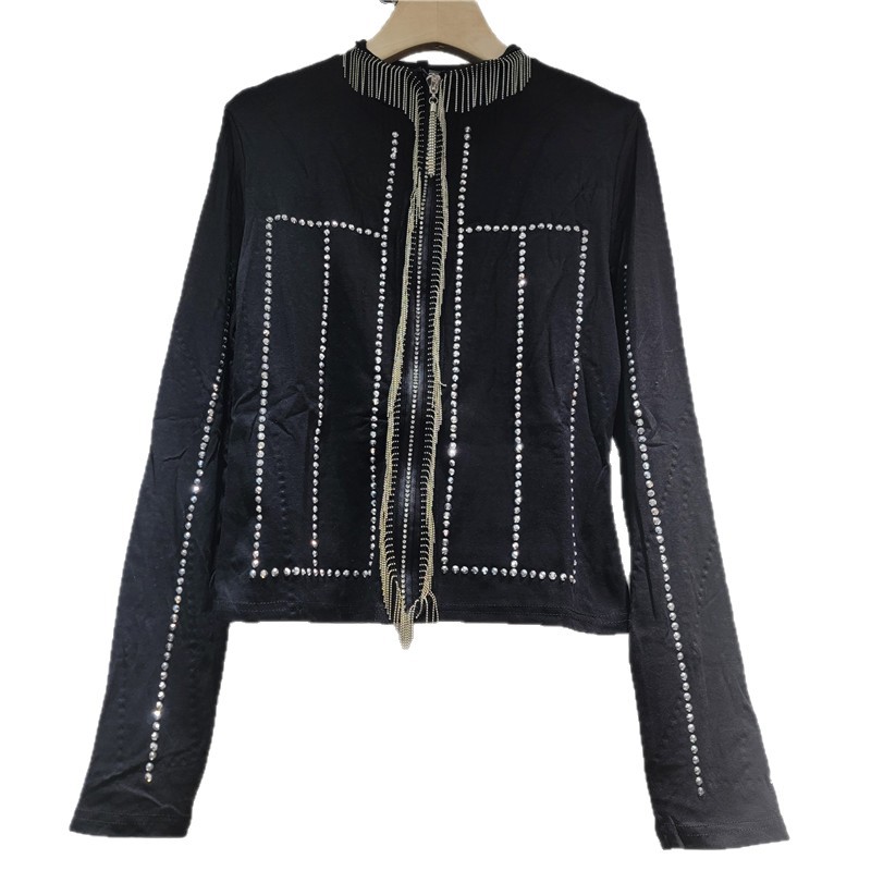 Nicho de diseño universal caliente diamante bordilla cardián abrigo de mujer estilo exterior cuello de altura delgado corto abrigo de moda image 5