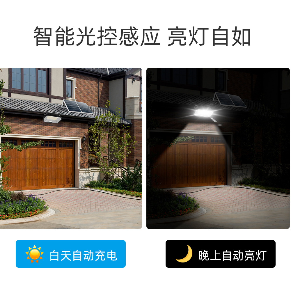 厂家直销太阳能照明灯花园户外15Ah 太阳能防水壁灯20W遥控5米线