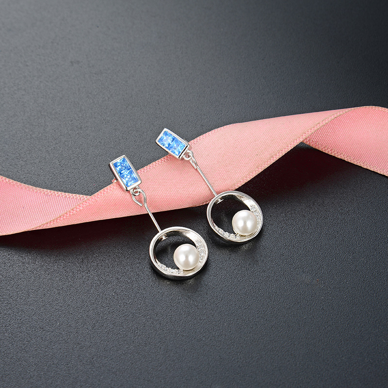 Pendientes redondos de circón de estilo simple de las mujeres estilo japonés y coreano s925 pendientes de perlas de plata temperamento estudiantil pendientes populares