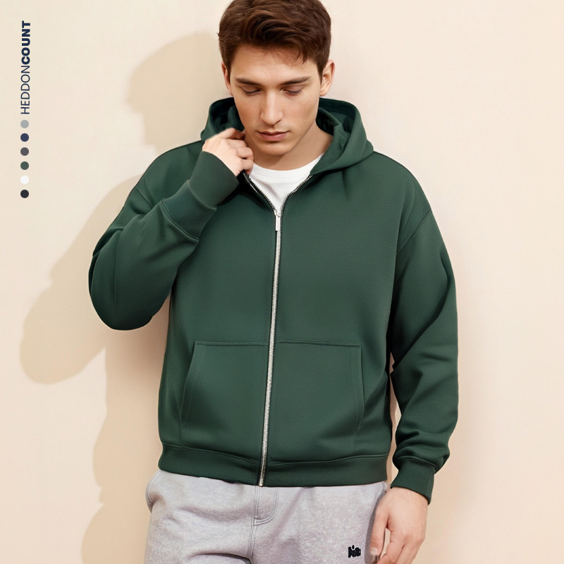 Felpa con cappuccio unisex pesante con cerniera – Maglia oversize in misto cotone da 380 g per uomo e donna (bianco, blu navy, nero, grigio, verde oliva, antracite)_voghion.com