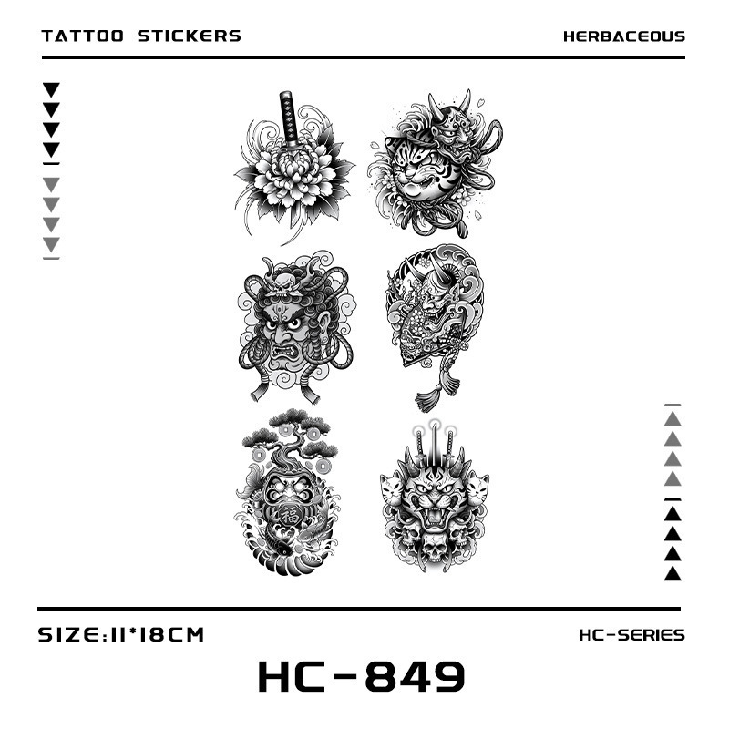 Japanese Hardcore Ukiyo-E Tattoo Stickers, Retro and Domineering Temporary Tattoos, Easily Create a Japanese Style Trendyy Hardcore Atmosphere
