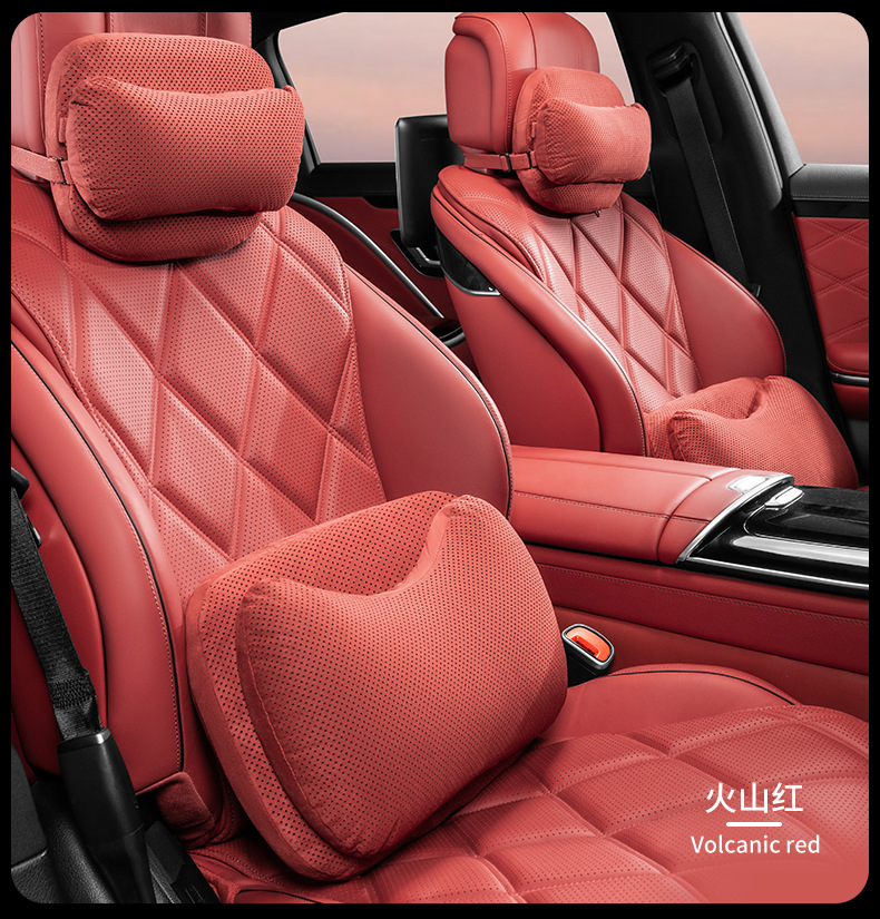 Cross-Border New Popular Car Headrest Perforated Suede Leather Neck Pillow Memory Foam Bio-Cotton Core Mother-In-Law Headrest Waist Support