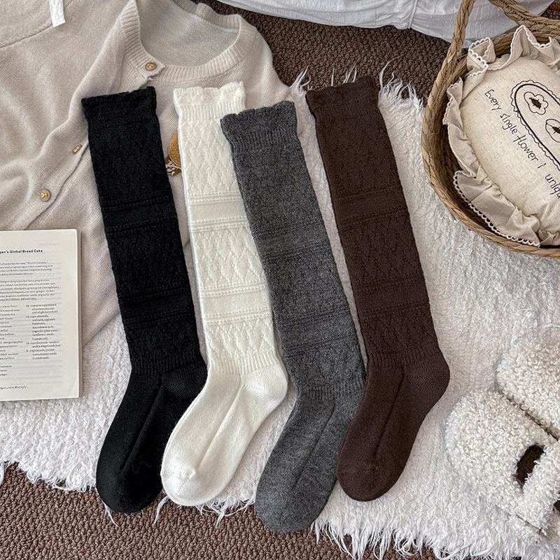 Women's calf socks, autumn and winter long socks, knee-high socks, long socks to wear with boots, ruffled socks, warm wool socks, boot socks