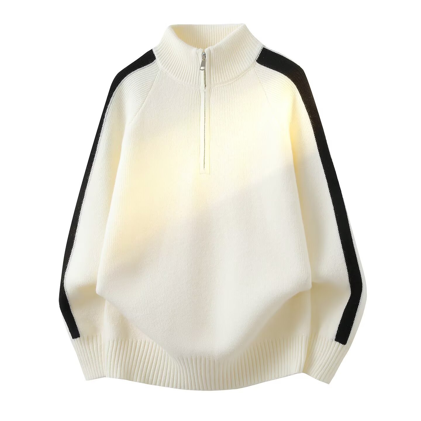 Explosiones transfronterizas de tamaño europeo medio cremallera lateral suéter de rayas de cuello masculino otoño invierno fábrica de tendencia al por mayor