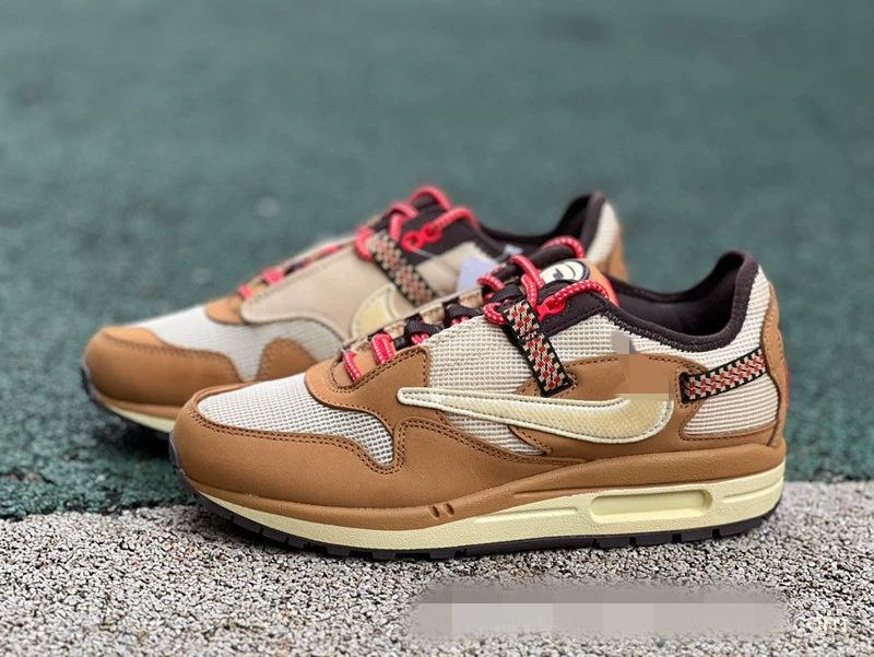 Оригинальная обувь, чистая оригинальная версия Travis Scott Air Max 1 Saturn Gold, ретро-барб, износостойкая, мужская
