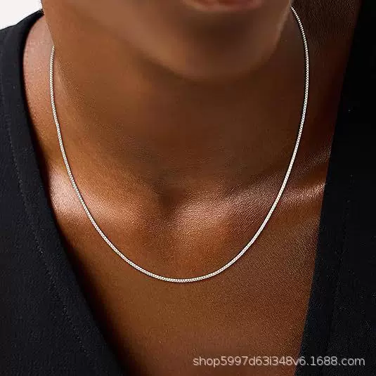 Cross-Border Hot-Selling Simple and Stylish Versatile Square Box Chain Clavicle Chain Summer High-End Pendant Chain Plain Chain Wholesale