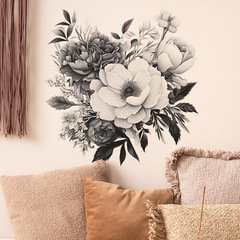 外貿文藝浪漫灰白花朵花卉臥室玄關家居裝飾牆貼貼紙自粘批發跨境