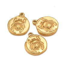 跨境新款不锈钢圣甲虫 甲壳虫饰品配件 DIY个性复古油压昆虫吊坠