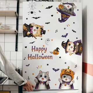 BRUP万圣节魔法猫咪墙贴巫师帽小猫自粘客厅节日装饰墙贴HS5587C
