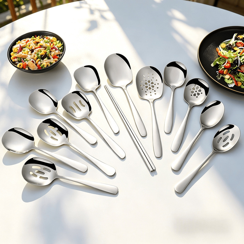Cross-border wholesale 304 stainless steel public spoon hotel restaurant buffet food spoon big spoon canteen food spoon Cross-border wholesale 304 stainless steel public spoon hotel restaurant buffet food spoon big spoon canteen food spoon
