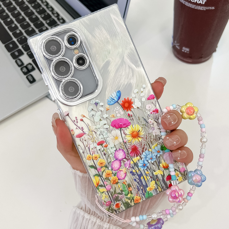 New Glitter S25ultra Wild Flower Mobile Phone Case Pura70pro Floral Mobile Phone Case with Bracelet TPU Protective Case New Glitter S25ultra Wild Flower Mobile Phone Case Pura70pro Floral Mobile Phone Case with Bracelet TPU Protective Case