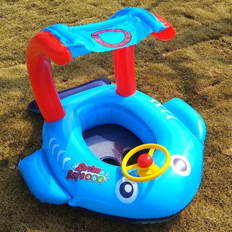 Barco inflable para niños, anillo de natación impermeable para niños grandes, anillo de asiento de agua para bebés, fondo suave, protector solar con dosel