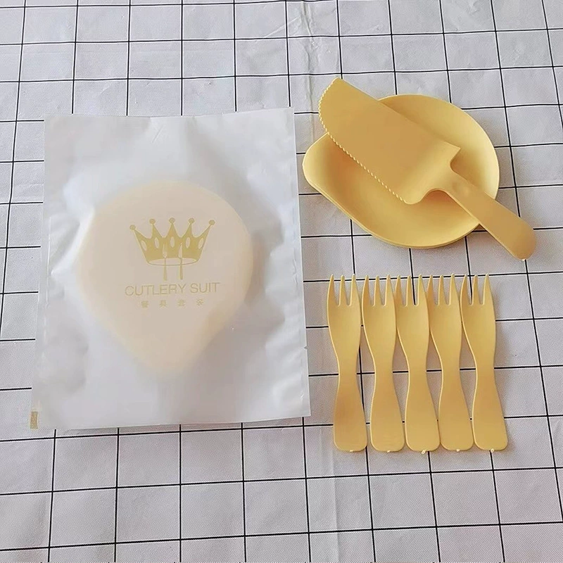 Water drop plate cake knife fork set individual packaging disposable cake utensils plastic cake knife fork plate combination