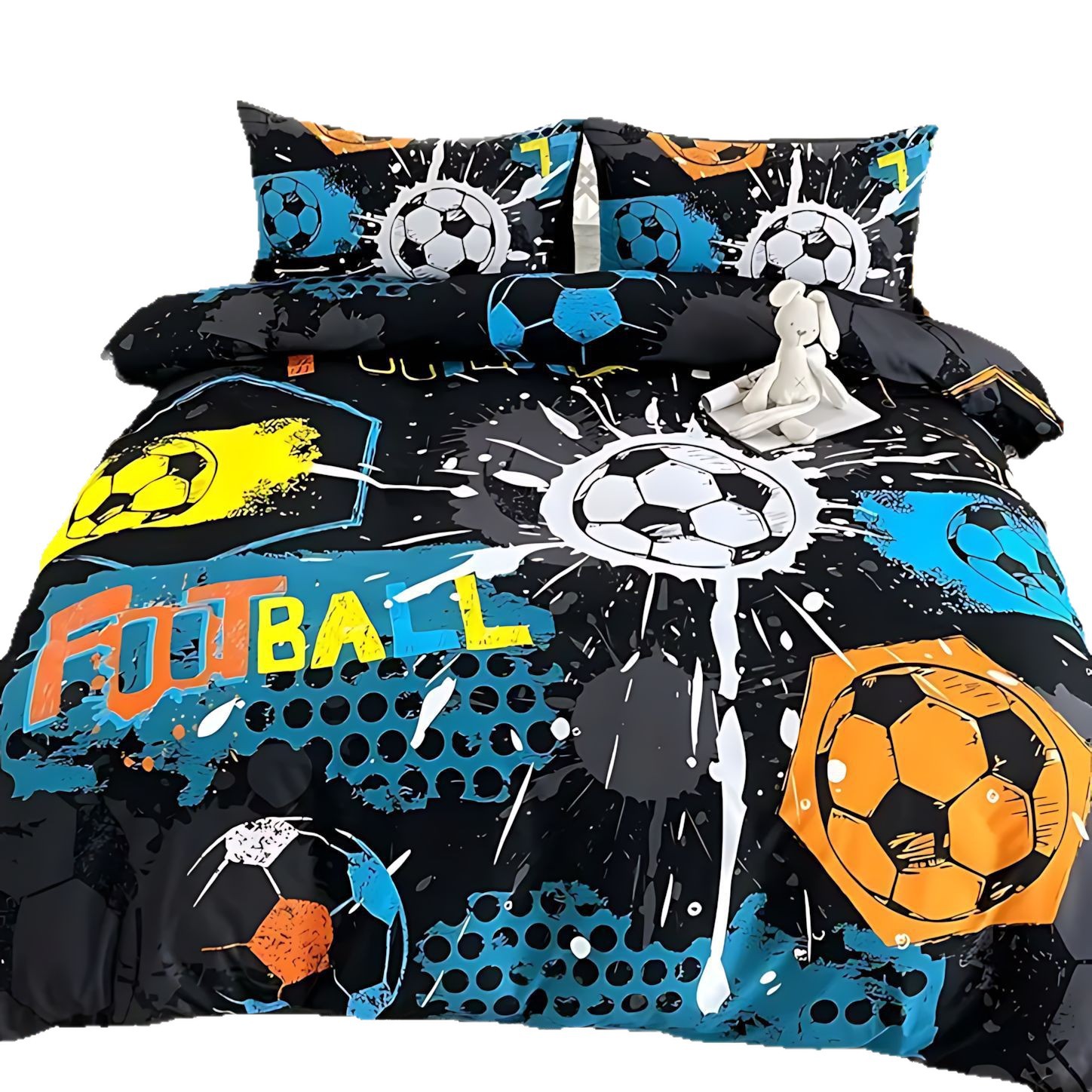 TEMU / JIT Amazon Fashion Sports Football Theme 3D Digital Printed Colchón Kit de ropa de cama