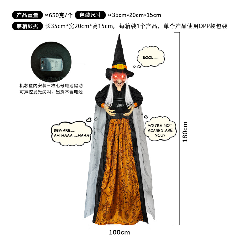 Serie de brujas activadas por voz, brillantes, que gritan, para escape room, terror, fantasma colgante, bruja, accesorios para casa embrujada de Halloween