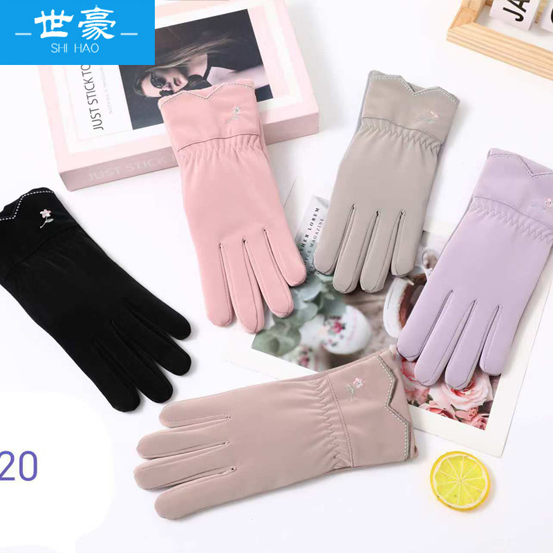 Guantes de invierno para mujer forrados de lana engrosada estudiante cálido resistente al frío pantalla táctil conducción guantes de coche eléctrico al por mayor