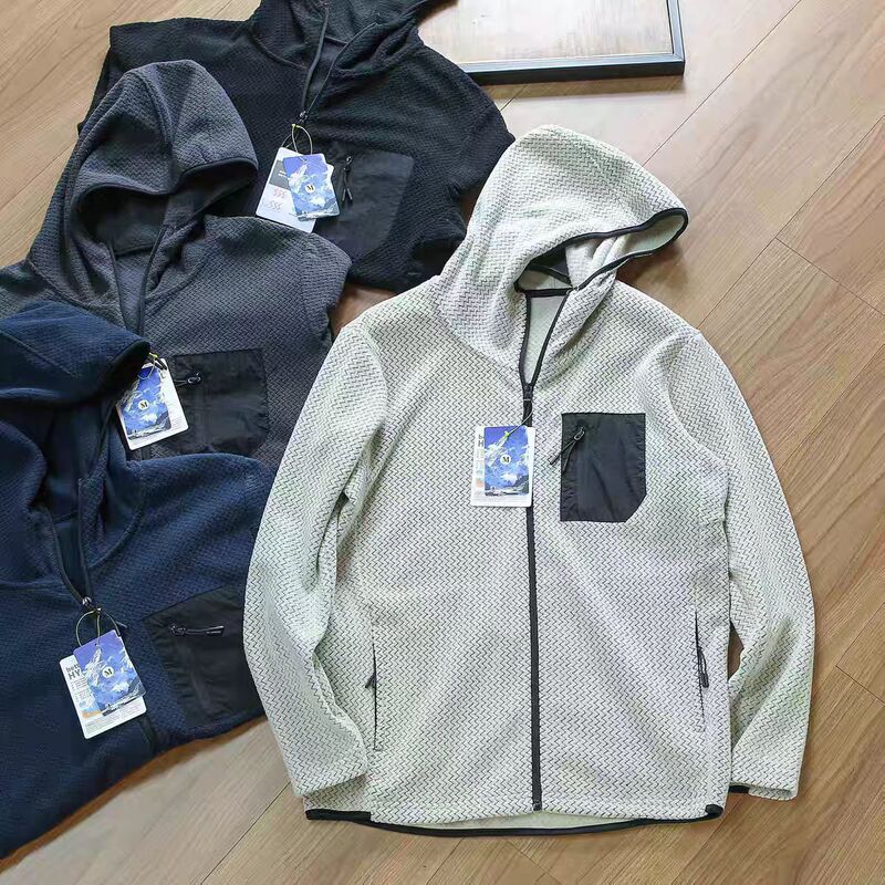 Tower Series Outdoor Wave Pattern Windproof and Warm Autumn and Winter New Couple Casual Hooded Fleece Sweatshirt Jacket for Men and Women
