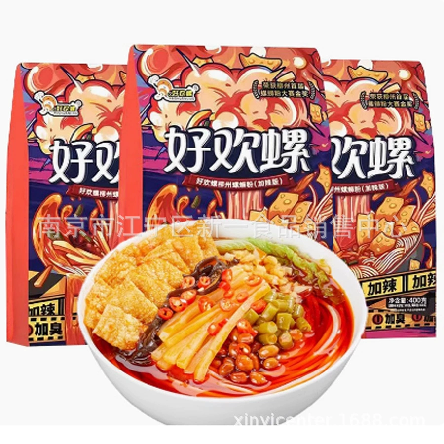 Лапша Haohuanluo улитка, молочная и острая 400г, фиолетовый пакетик 300г, удобная рисовая лапша быстрого приготовления.