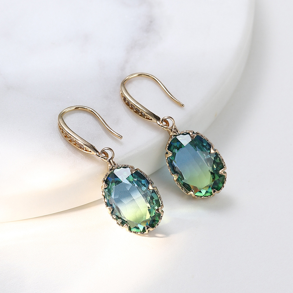 1 Pair Lady Oval Inlay Copper Zircon Drop Earrings display picture 2