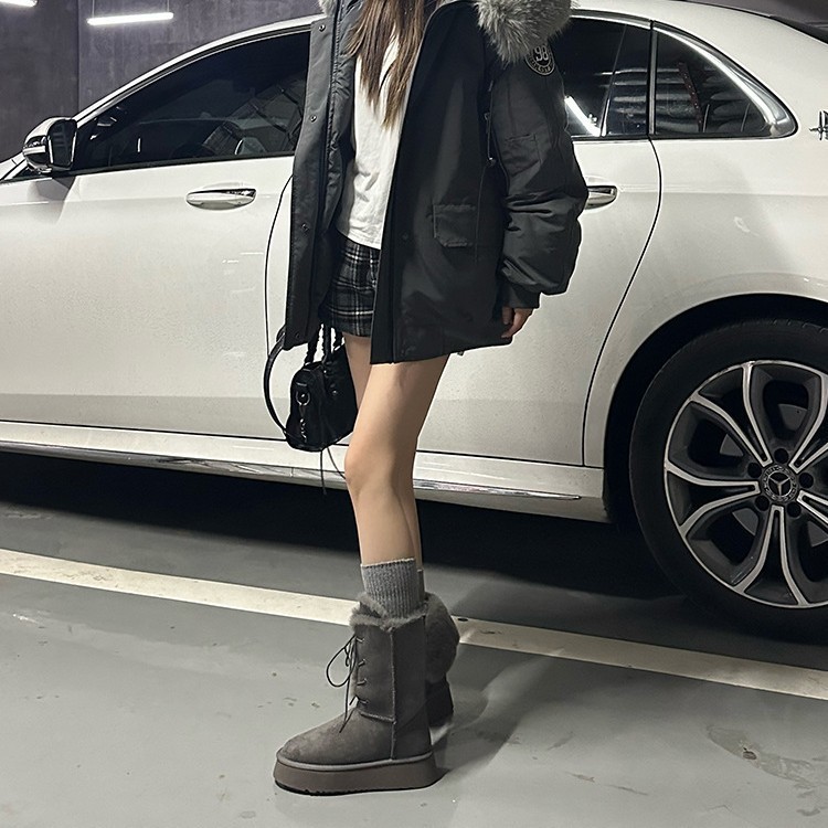 灰色厚底雪地靴女2025新冬季系带两穿长筒靴加绒加厚东北保暖棉鞋|undefined