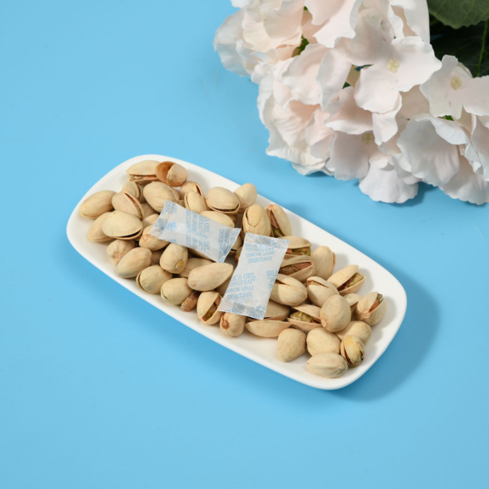 Fabricante de silicona a prueba de humedad perlas tuerca snack biscuit té desecante Aihua papel alimentos desecante de silicona