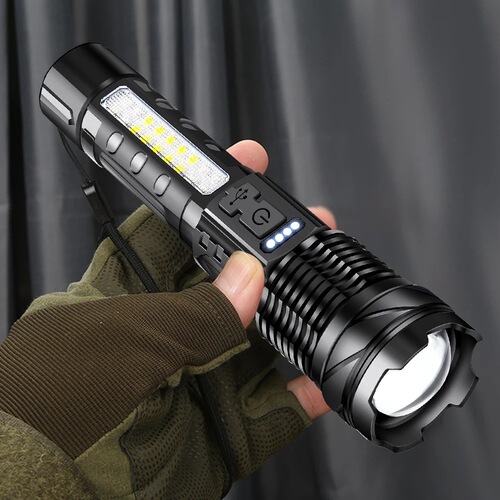 Cross-border new strong flashlight USB charging outdoor emergency white laser flashlight with COB working light