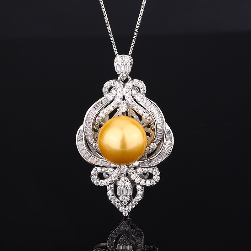 2024 nueva joyería Zhuang Shengsheng, diseño de revestimiento de fondo de cobre, collar colgante retro de lujo de perlas 16mm