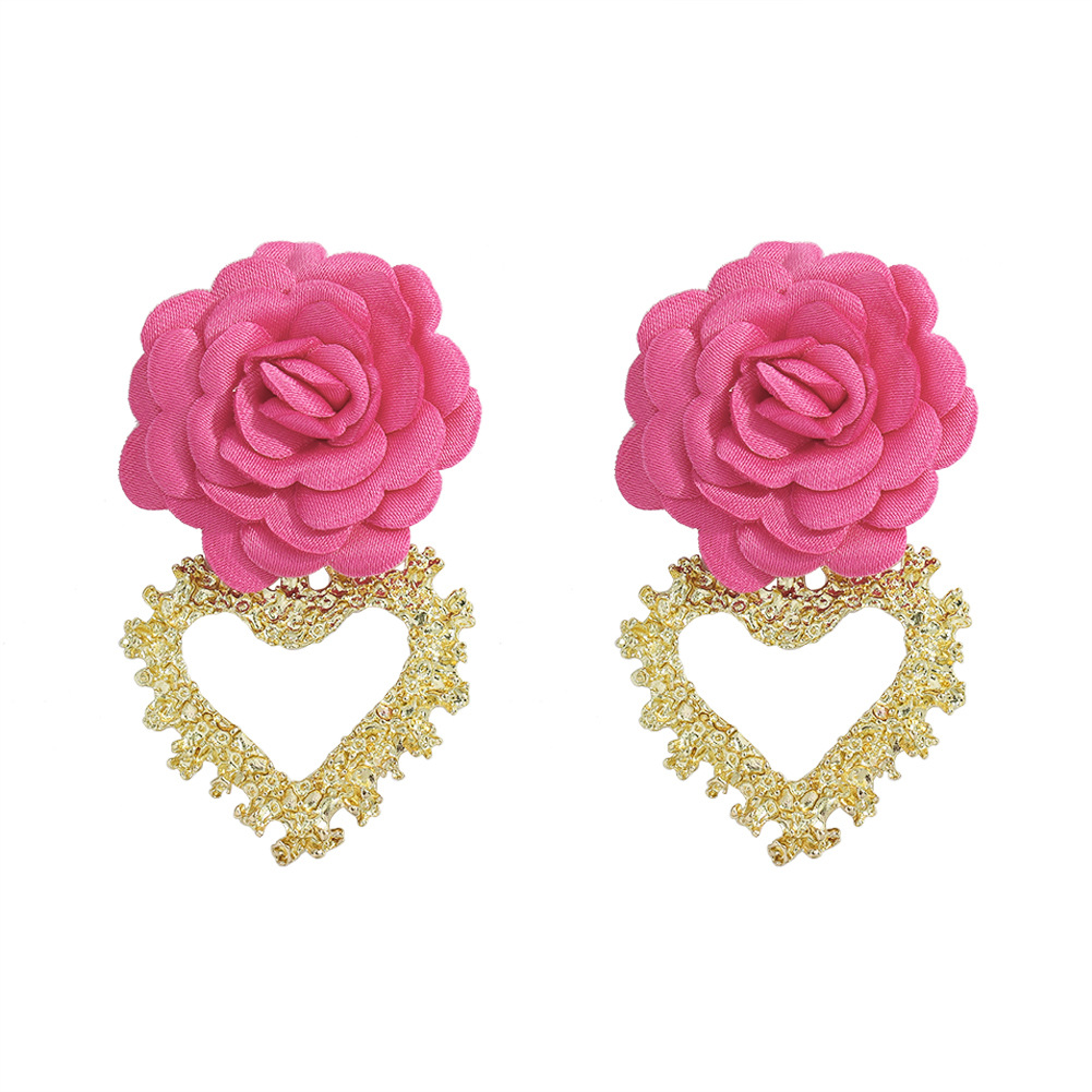 Heart-shaped Fabric Flower Earrings display picture 19