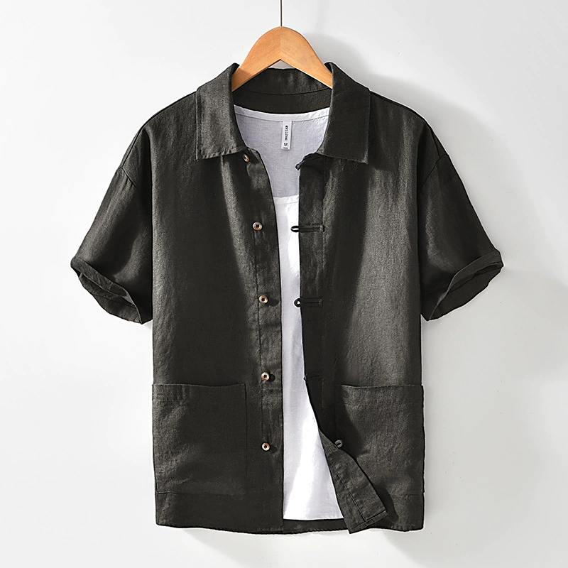 L173 Новая льняная рубашка с короткими рукавами в стиле шинуазри, повседневная рубашка в стиле ретро, ​​элитный кардиган, Прямая доставка