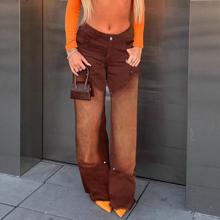 Fr870501 European and American Amazon Aliexpress Women's Loose Straight Jeans Gradient Casual Personalized Wide Leg Pants Fr870501 European and American Amazon Aliexpress Women's Loose Straight Jeans Gradient Casual Personalized Wide Leg Pants