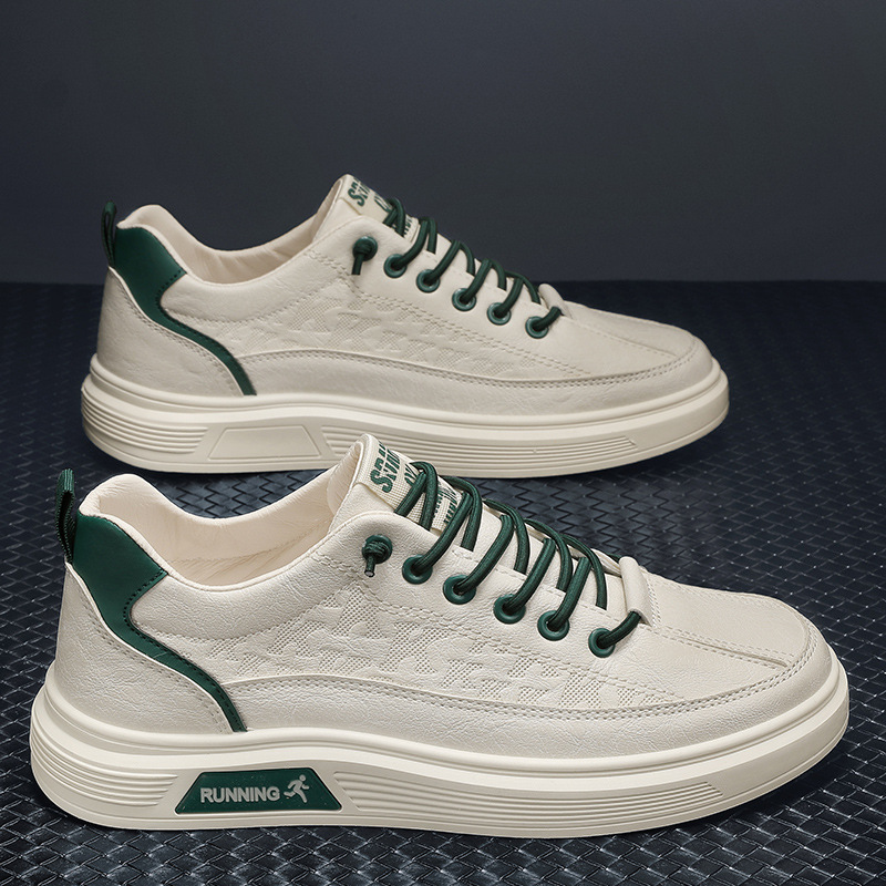 Herren Sommer 2024 neue Sport- und Freizeitschuhe flache atmungsaktive Ein-Fuß-Arbeitslederschuhe für Herren, kleine weiße trendige Schuhe_voghion.com