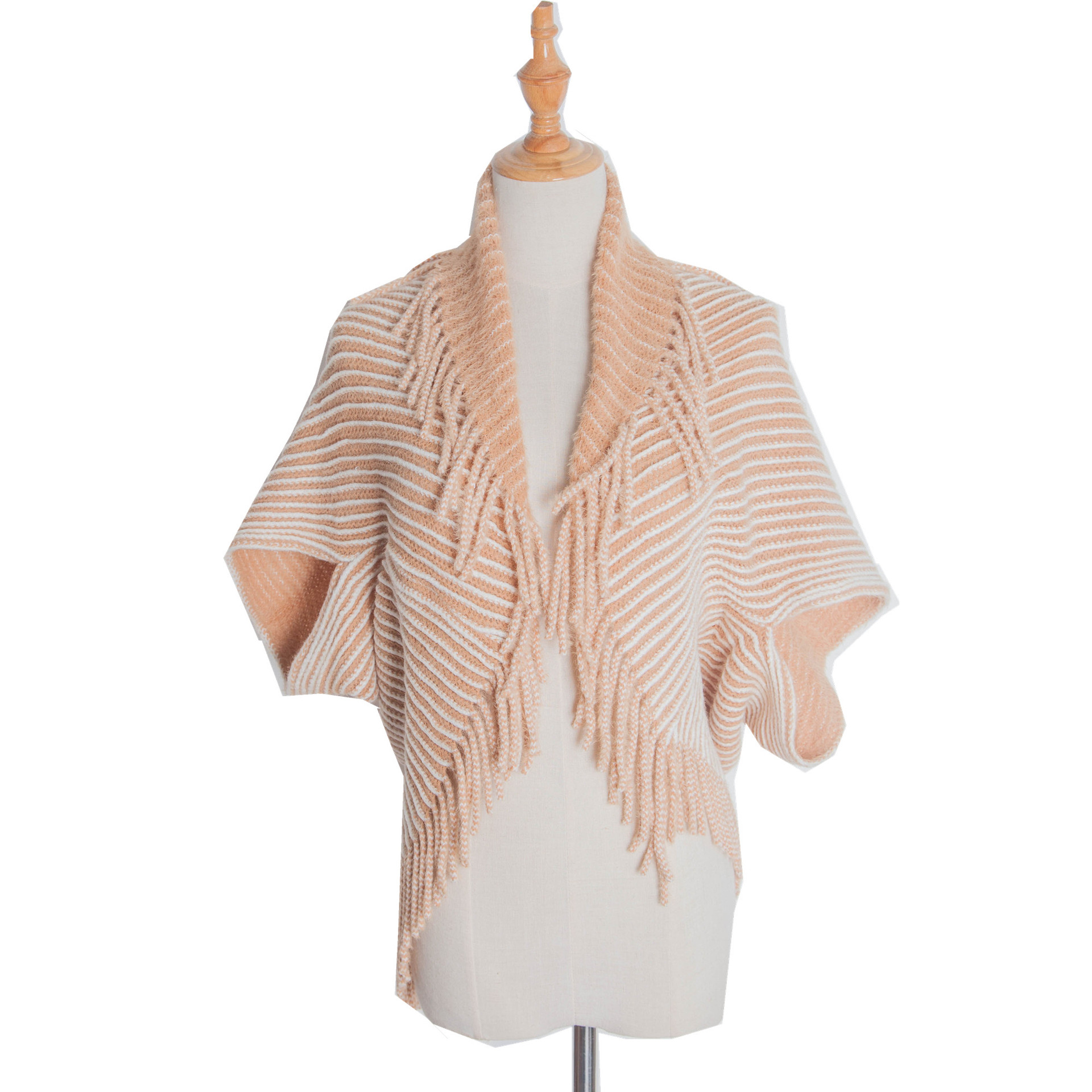 Unisex Cape Winter cuff striped knitted cardigan fringed cape_viptrois.com