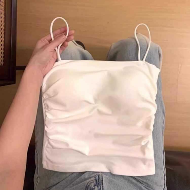 Versión coreana de puro deseo de un solo hombro de algodón honda hermosa espalda chaleco de una pieza con almohadilla para el pecho top de tubo sin mangas de fondo corto