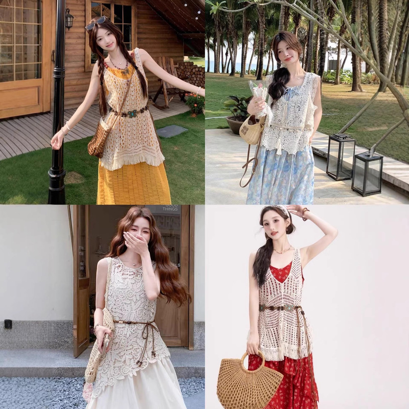 Bohemian Style Travel Vacation Outfit: Niche Loose-Fitting Short Sleeveless Top