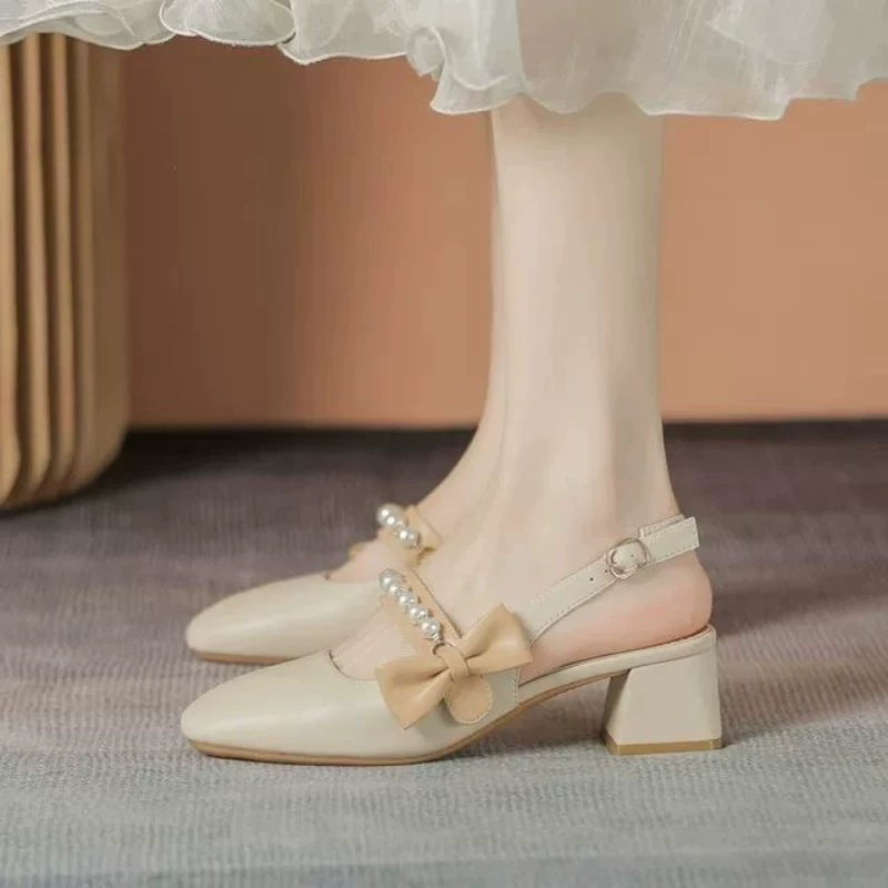 Босоножки Баотоу для женщин 2025, новые летние, французский стиль, красивый сказочный стиль, с юбкой, средний каблук, толстый каблук, высокие каблуки