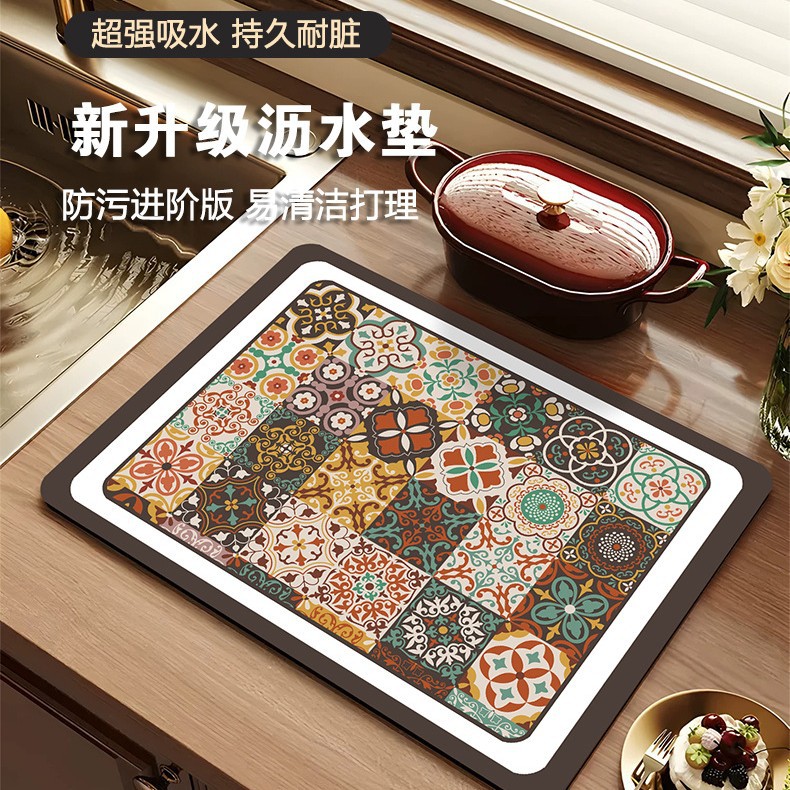 Cocina original retro americana absorbe almohadilla de drenaje almohadilla de absorción de barro de algas almohadilla de taza almohadilla de mesa antideslizante