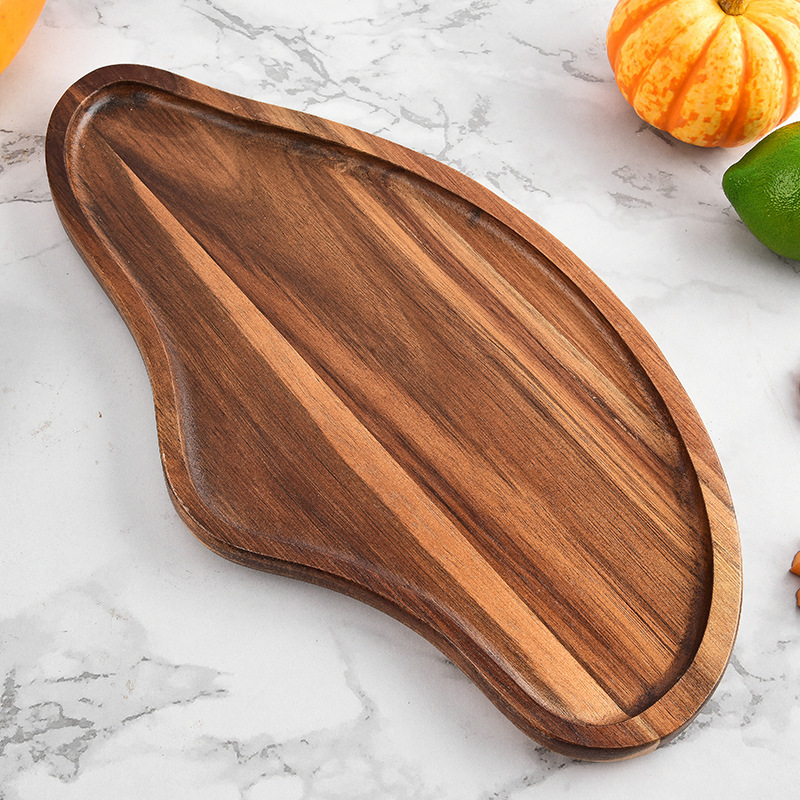 Plato de madera sólida elíptico de madera acacia fruta plato de comida para bebés tablero de corte de alimentos suplementarios sushi pizzeria tablero de pan