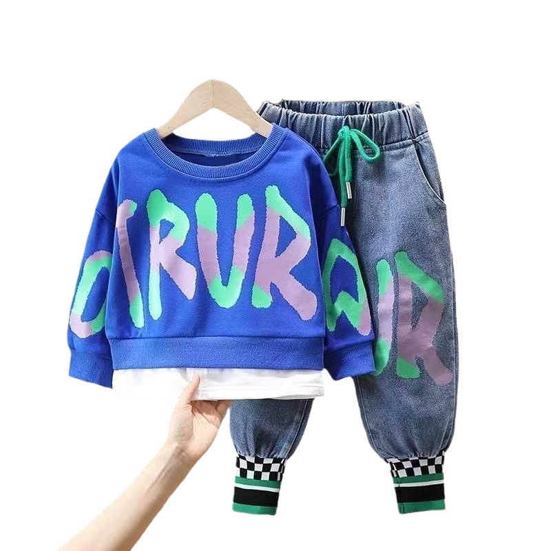 Conjunto de sudadera con capucha y pantalones niño azul klein_voghion.com