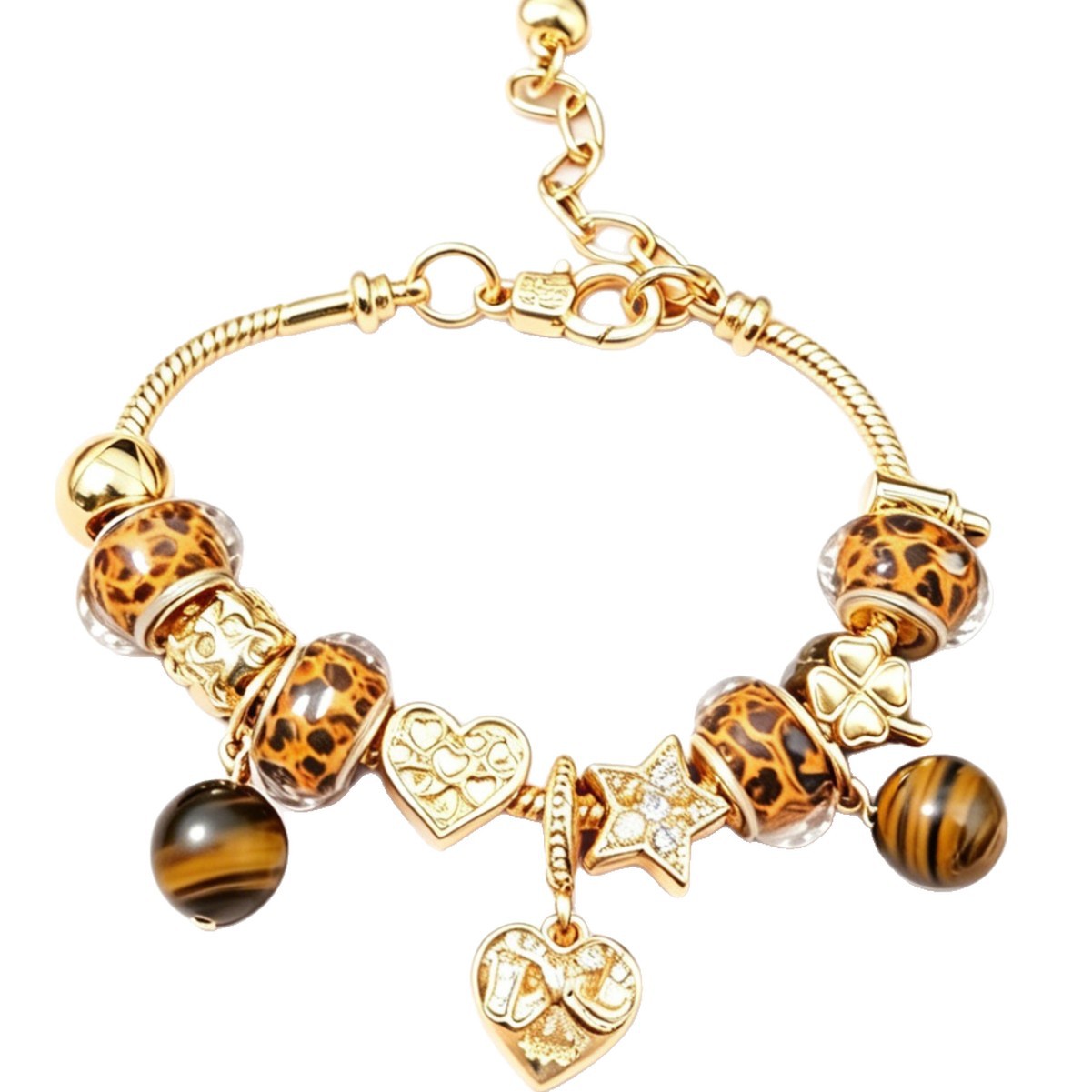 Brazalete Panjia Boundary DIY explosivo brazalete con cuentas, arco de leopardo, colgante de ojo de tigre natural, joyas de moda
