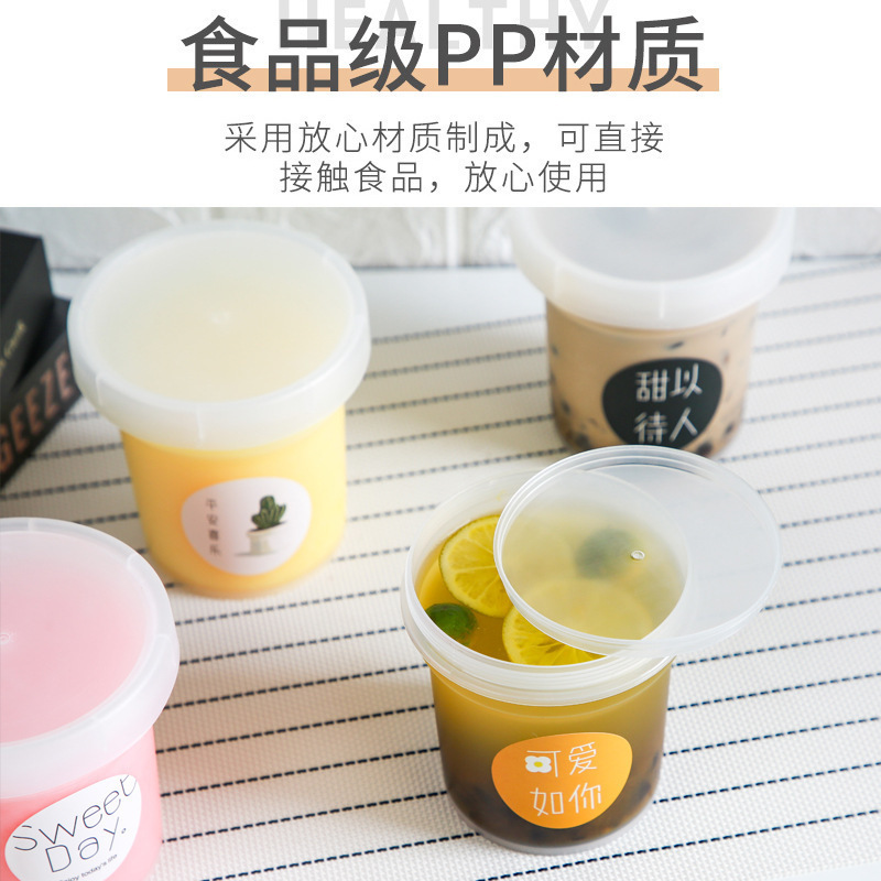 Reusable Milk Tea Cup, Yee Sang Cup, Poplar Nectar Bottle with Lid, Mango Sago Cup, Reusable for Home Use