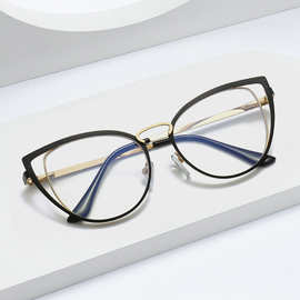 素颜平光镜女潮欧美ins猫眼镂空金属框可配近视眼镜架 防蓝光眼镜