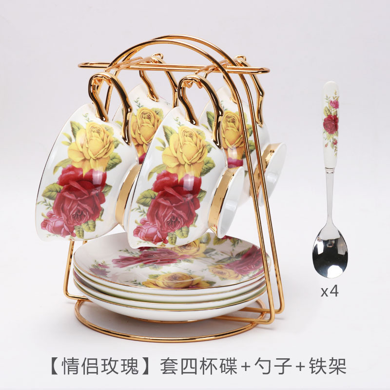 Traje de taza de Café de China de hueso de estilo europeo juego de té de la tarde dibujo exquisito de alta gama juego de té de flores de oro traje caja de regalo