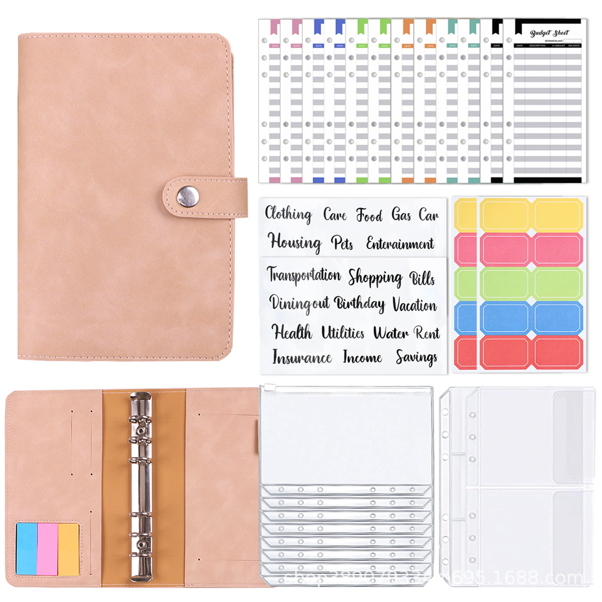 Planner Binder Notebook, PU Cover, Tear-Off Budget Sheets 27 pcs, A5-Style Organizer