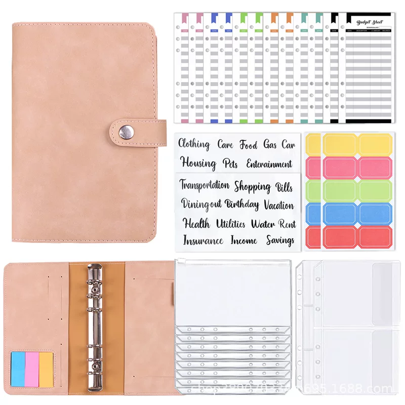 Planner Binder Notebook, PU Cover, Tear-Off Budget Sheets 27 pcs, A5-Style Organizer