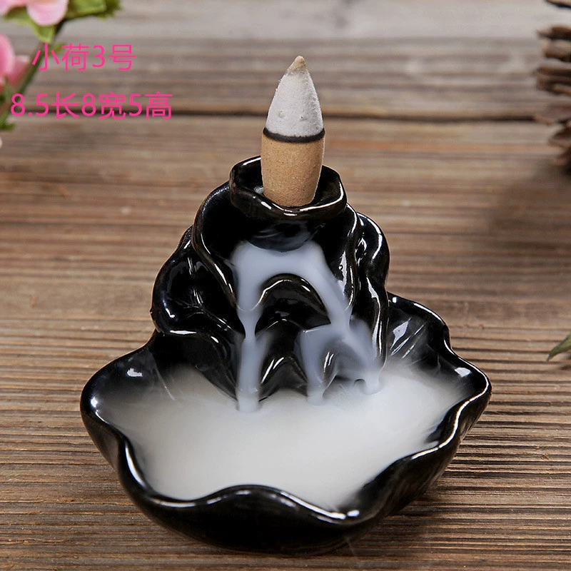 Ceramic Backflow Incense Burner, Lotus Inverted Design, Decorative Buddha Incense Holder
