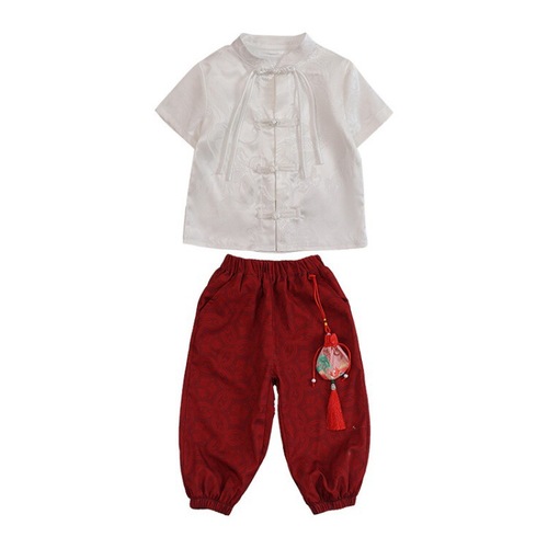 Children's Traditional Chinese Hanfu Sister and Brother Costume Kindergarten Performance Suit for Boys and Girls Spring and Summer Mamian Skirt Short Sleeve Set