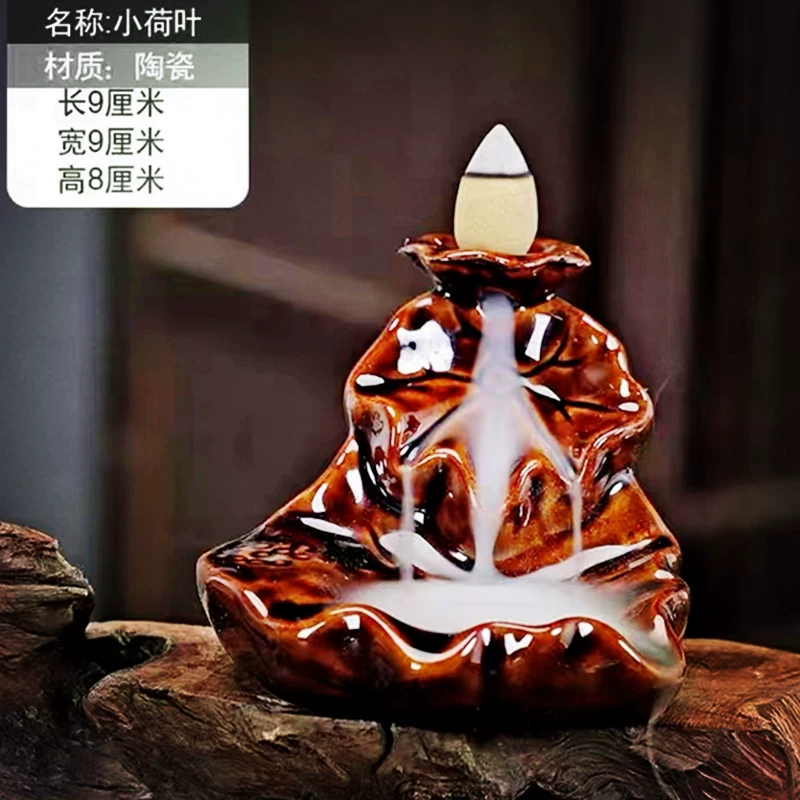 Ceramic Backflow Incense Burner, Lotus Inverted Design, Decorative Buddha Incense Holder