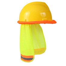 跨境貨夏季高溫透氣網孔布遮陽防曬帽安全帽護頸遮陽布簾帶反光條