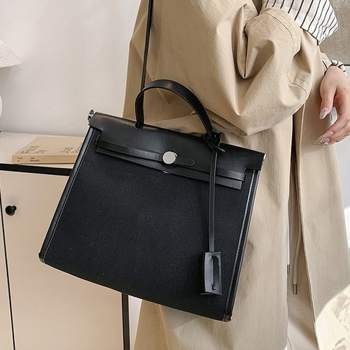 Luxury Handheld Kelly Tote Bag 2025 Cross-border New Canvas Color-block Large Capacity Commuter Shoulder Bag