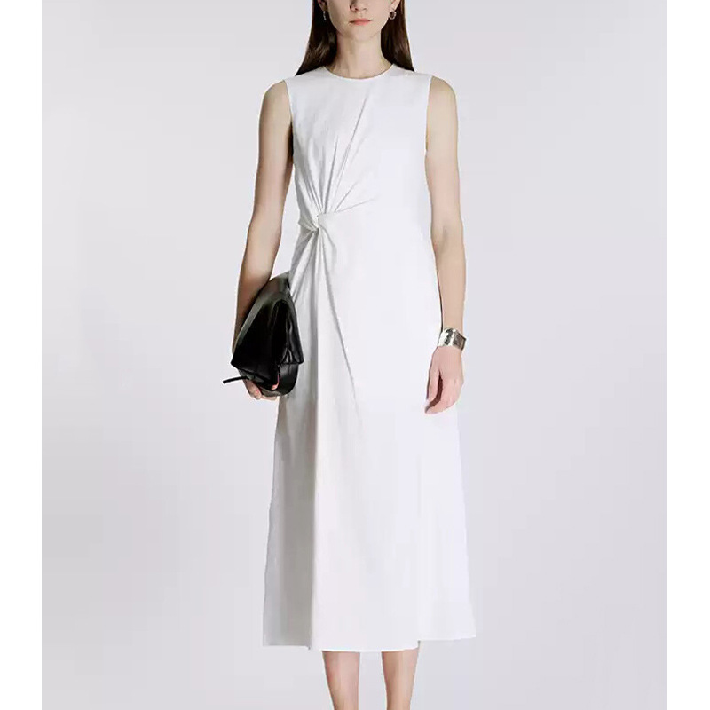 [Mo Order] 2026 Summer New High-End Simple Sleeveless Knotted White Dress Women's Elegant Tank Dress